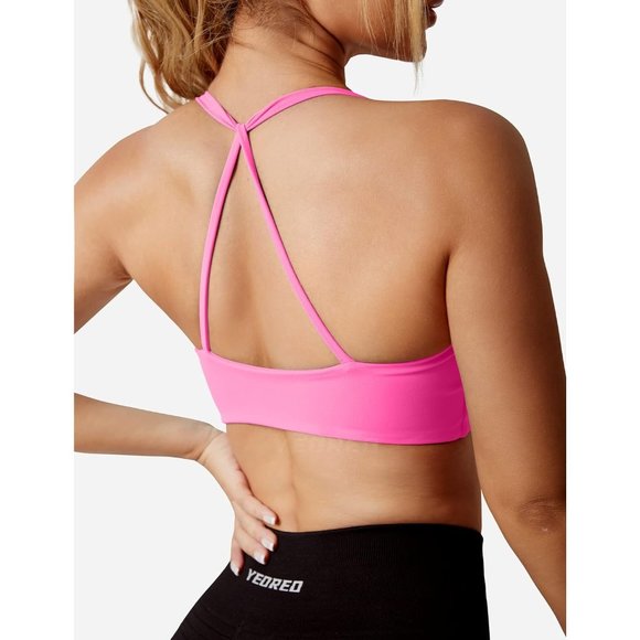 Women Sports Bra Padded Criss Cross Back Low Tank Tops - Picture 5 of 6